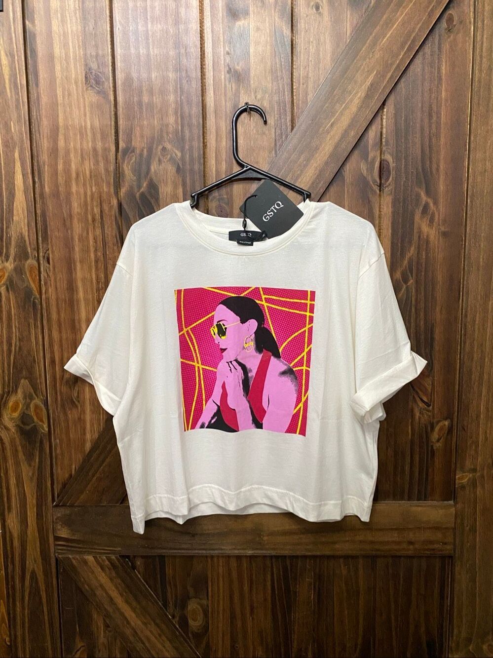 GSTQ Dany Tee in Snow White Cropped Women’s Sz XL